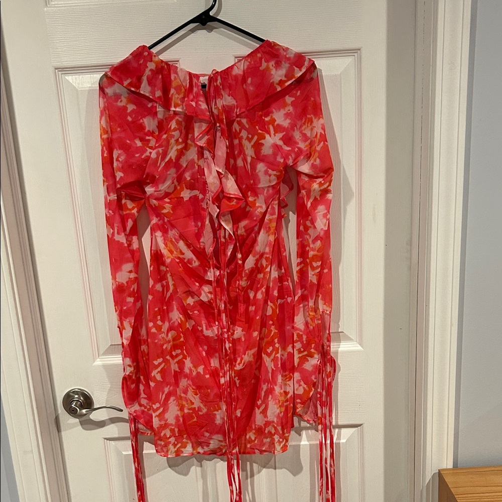 Floral Red Ruffle Coverup - Picture 3 of 4